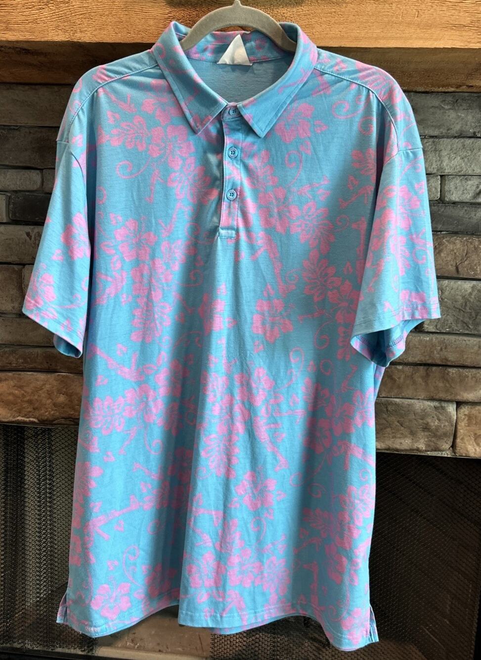 Men’s RETRO RIFLE Blue/Purple Floral Short Sleeve Polo Shirt Size L *B6